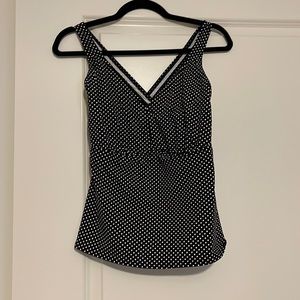 Lands End tankini top size 12D navy polka dot